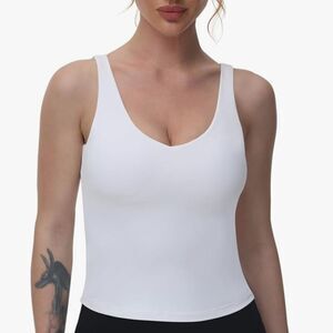 White Built In Bra Top Workout Casual L